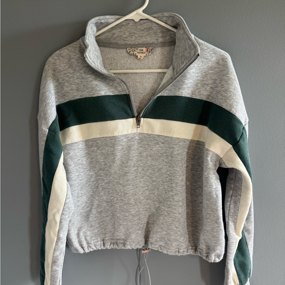 Pink Republic Gray and Dark Green Cowl Sweater